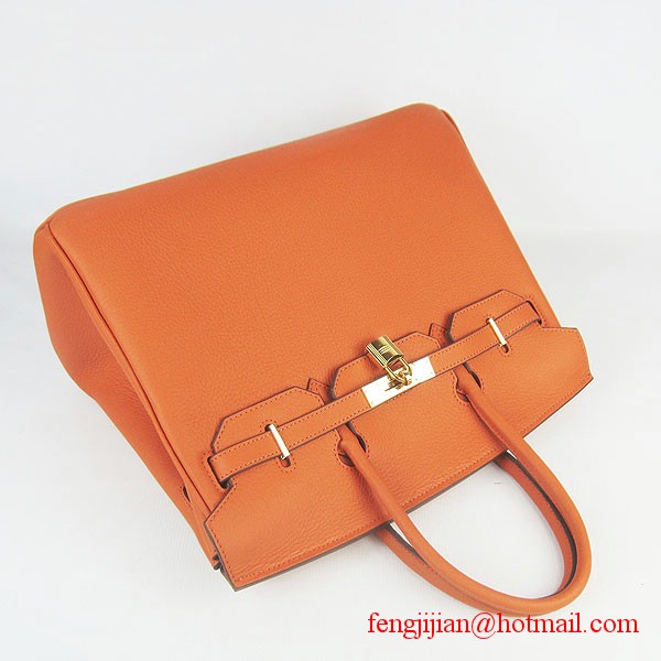 Hermes Birkin 35cm Tendon Veins Leather Bag Orange Gold Hardware